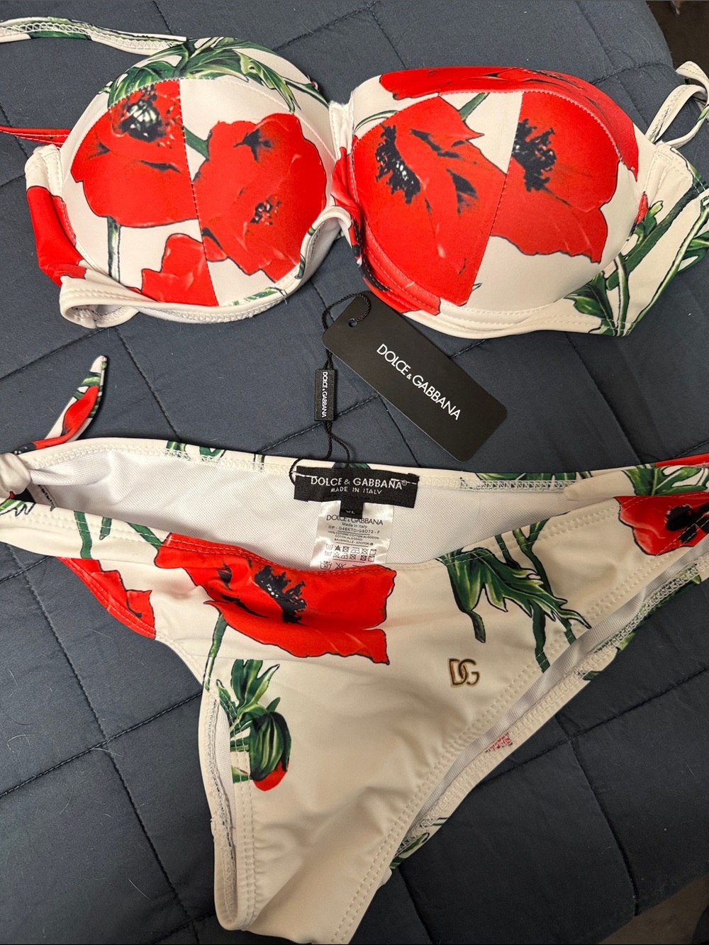 Dolce & Gabbana White Bikini with Bold Red Floral Print